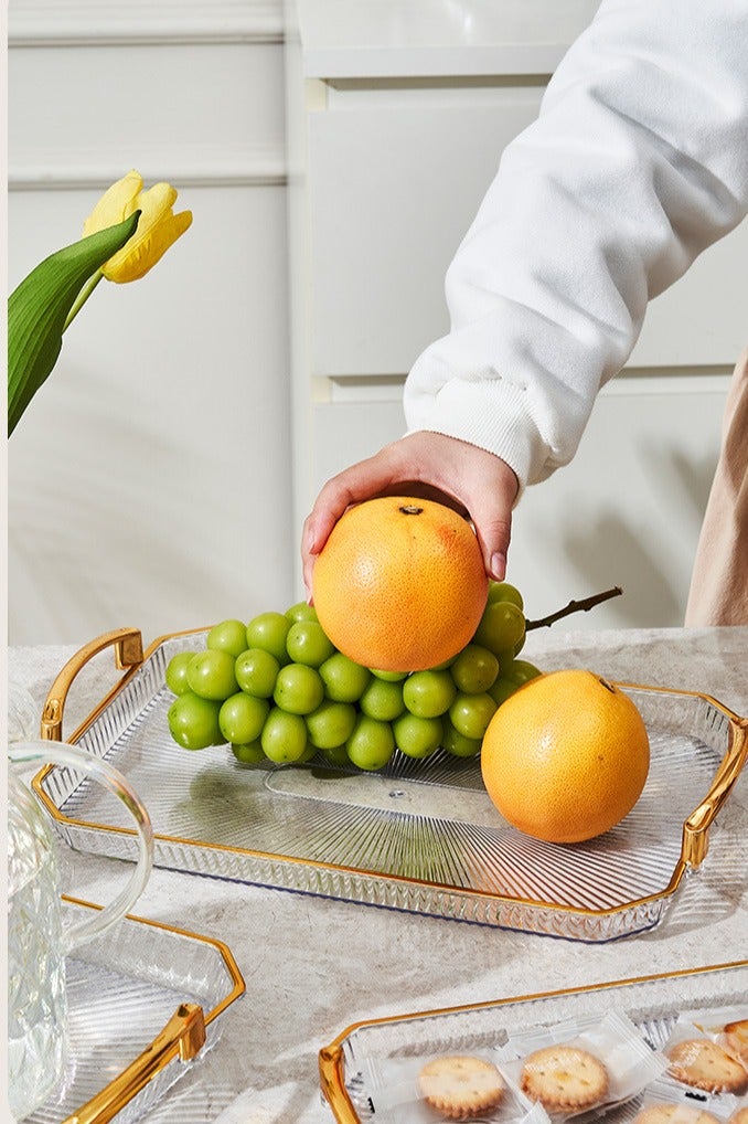 متجر الفرح مجموعة من 3 صواني بلاستيكية شفافة بمقابض مقاس 20/18/15 بوصة صينية تقديم كبيرة للطعام والفواكه والخضروات والخبز والكعك والكوكيز والحفلات - Image 5