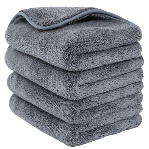 DETACHI Dual Sided Microfiber Cloth for Car/Bike (4pc - 40x40 cm, 900 GSM),Thick Lint & Streak-Free Multipurpose Cloths | Absorbent Extra Thick Plush Towel for Cleaning, Washing & Drying-Grey - Image 1