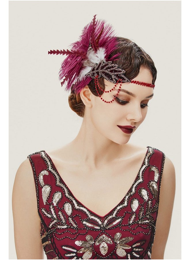 1920S Headpiece Flapper Headband - Roaring 20'S Sequined Showgirl Hair Band With Feather (Wine Red) - pzsku/Z4713FB7CD946180144E7Z/45/_/1735567020/307205b6-58a8-4b35-8804-c465355efcb3