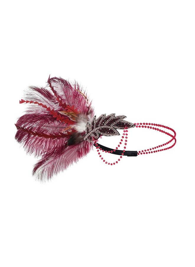 1920S Headpiece Flapper Headband - Roaring 20'S Sequined Showgirl Hair Band With Feather (Wine Red) - pzsku/Z4713FB7CD946180144E7Z/45/_/1735567024/32f2056e-516d-4742-8a6f-de006e6d1da0