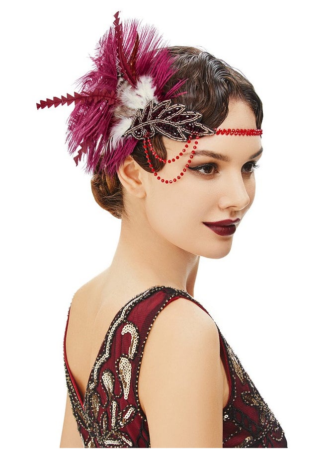 1920S Headpiece Flapper Headband - Roaring 20'S Sequined Showgirl Hair Band With Feather (Wine Red) - pzsku/Z4713FB7CD946180144E7Z/45/_/1735567035/b51f522b-2907-4c96-9f37-c5dcb5ada72f