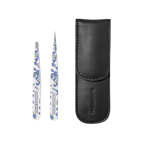 Tweezerman Paisley Petite Point and Slant Tweezer Set with Travel Case Eyebrows for Women and Men - Image 1