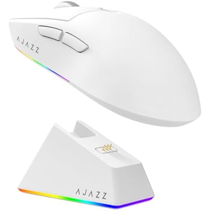 A-jazz AJAZZ AJ139 V2 MC GAMING MOUSE WITH CHARGING BASE, ADJUSTABLE 12,000 DPI, PAW3311 SENSOR, 3 MODES WIRELESS MOUSE, 500MAH BATTERY, 1000 POLLING RATE, 66G LIGHTWEIGHT, WIN/MAC (WHITE) - Image 1