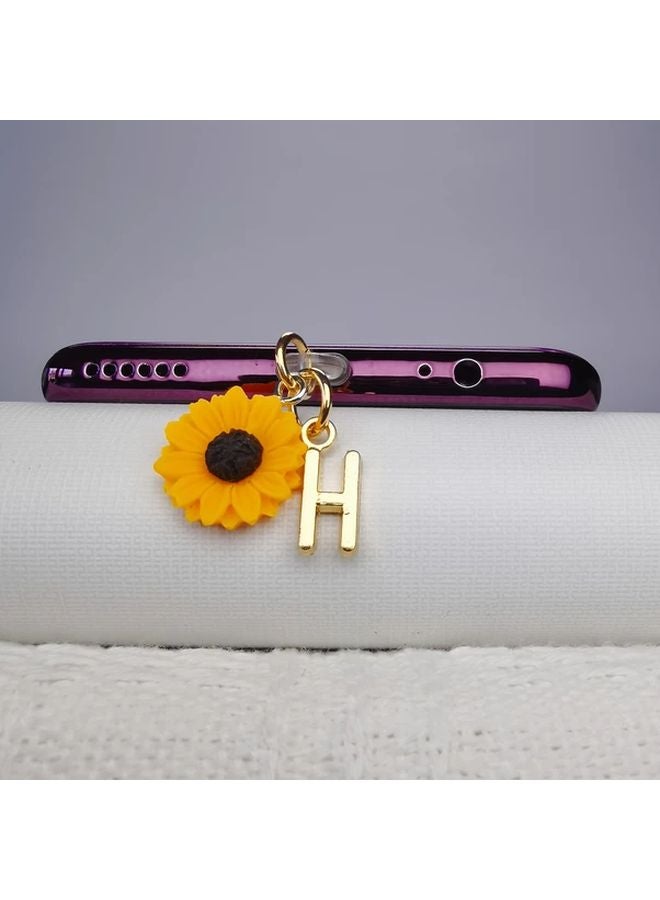 Golden H Letter Sunflower Phone Dust Plug For IPhone 5 To 14 Charging Port Cover - Image 1