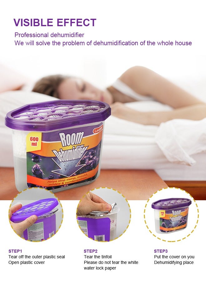 HomarKet 3-Pcs Moisture Absorbers 600ml Dehumidifiers to Control Excess Moisture for Basements Closets Bathrooms Laundry Rooms Kitchen and Study Moisture Absorbers Odor Eliminator Lavender fragrance  - Image 2
