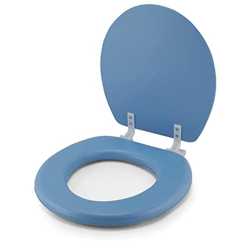 J&V Textiles Embroidered Soft Round Toilet Seat With Easy Clean & Change Hinge, Padded (Light Blue) - Image 2