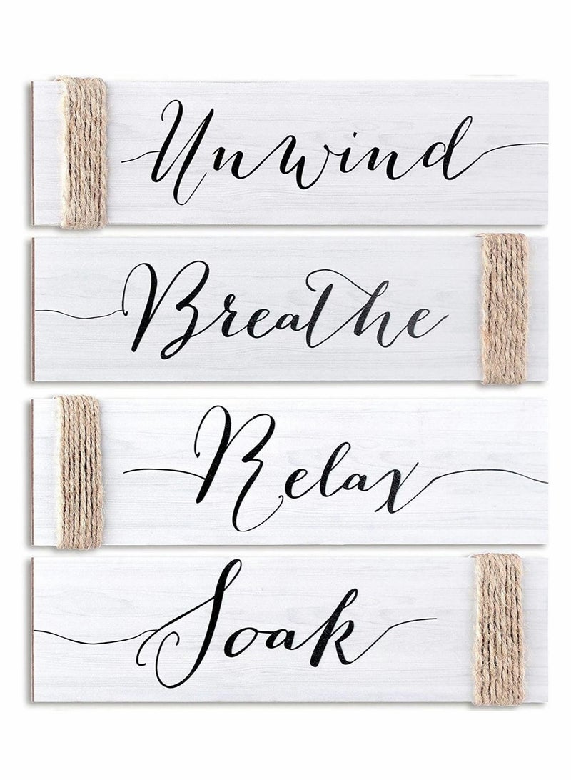 Captaintech 4PACK 12.6X4INCH Family Rustic Wooden Signs Farmhouse Wall Sign Funny Bathroom Art Wood Plaque Entryway Home Decoration for Bedroom Living Room Office House Decor - Image 1