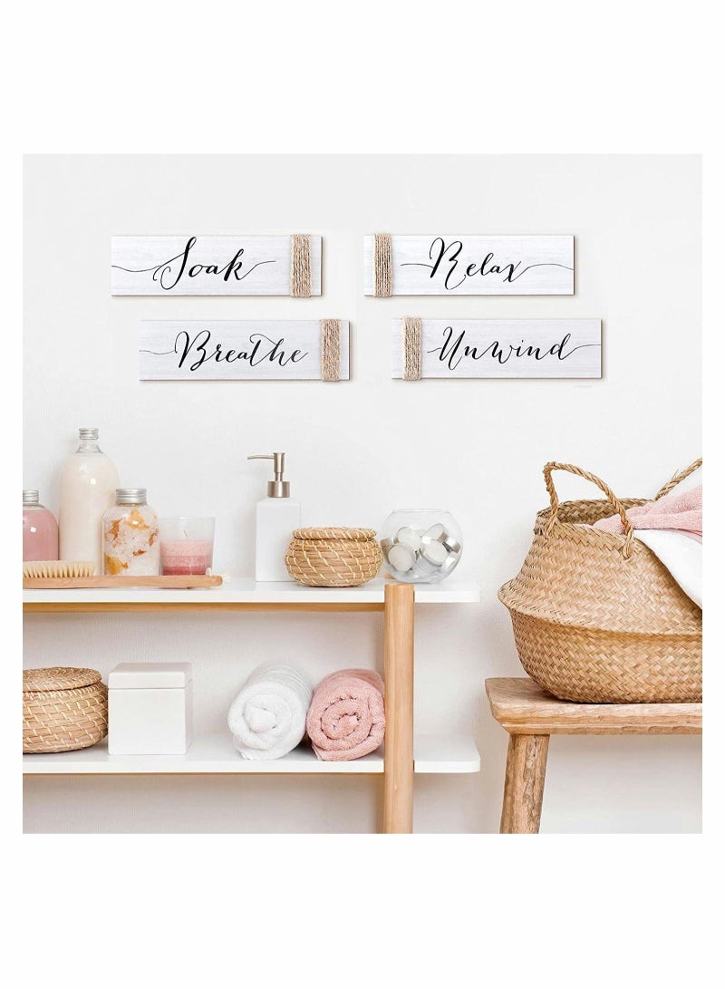 Captaintech 4PACK 12.6X4INCH Family Rustic Wooden Signs Farmhouse Wall Sign Funny Bathroom Art Wood Plaque Entryway Home Decoration for Bedroom Living Room Office House Decor - Image 2