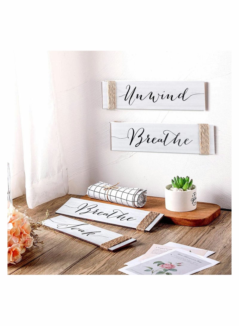 Captaintech 4PACK 12.6X4INCH Family Rustic Wooden Signs Farmhouse Wall Sign Funny Bathroom Art Wood Plaque Entryway Home Decoration for Bedroom Living Room Office House Decor - Image 3