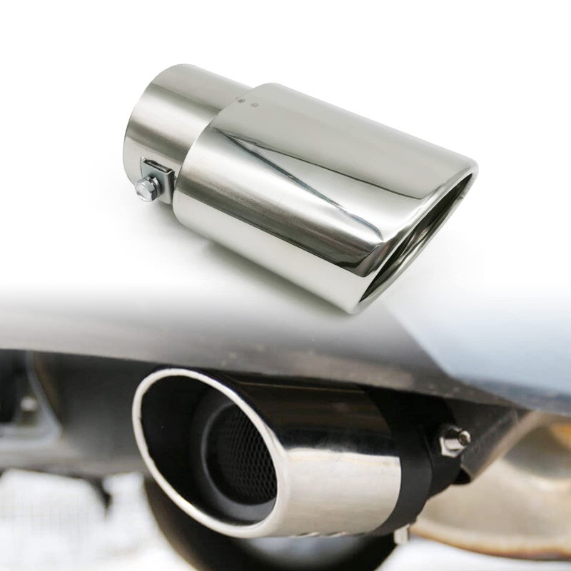 Car Exhaust Tip Stainless Steel 25 to 33 Adjustable Car Decoration ChromePlated Finish Exhaust Tailpipe Tip BoltClamp On Design Car Universal Exhaust Tip Silver