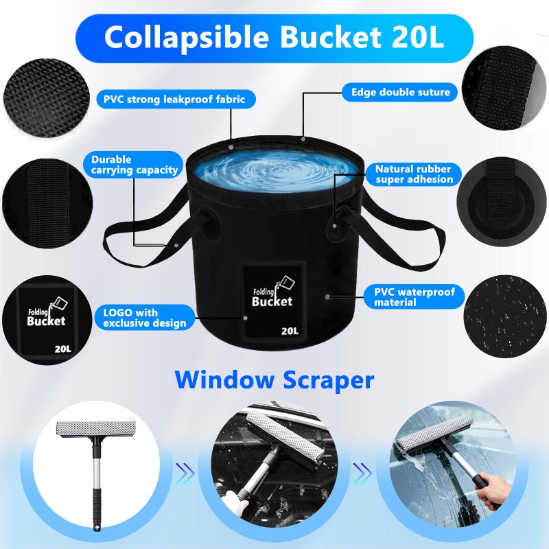 ThinkLearn Car Wash Detailing Kit with Foam Gun, Car Cleaning Kit Set,Car Wash Brush with Long Handle, Large Folding Bucket for Interior Exterior Car Wash Supplies, Car Gift Set Gray - Image 4