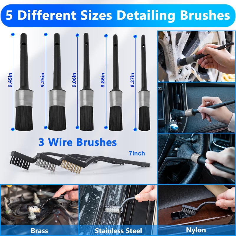 ThinkLearn Car Wash Detailing Kit with Foam Gun, Car Cleaning Kit Set,Car Wash Brush with Long Handle, Large Folding Bucket for Interior Exterior Car Wash Supplies, Car Gift Set Gray - Image 5