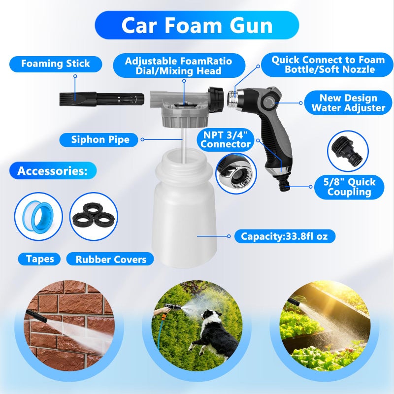 ThinkLearn Car Wash Detailing Kit with Foam Gun, Car Cleaning Kit Set,Car Wash Brush with Long Handle, Large Folding Bucket for Interior Exterior Car Wash Supplies, Car Gift Set Gray - Image 2