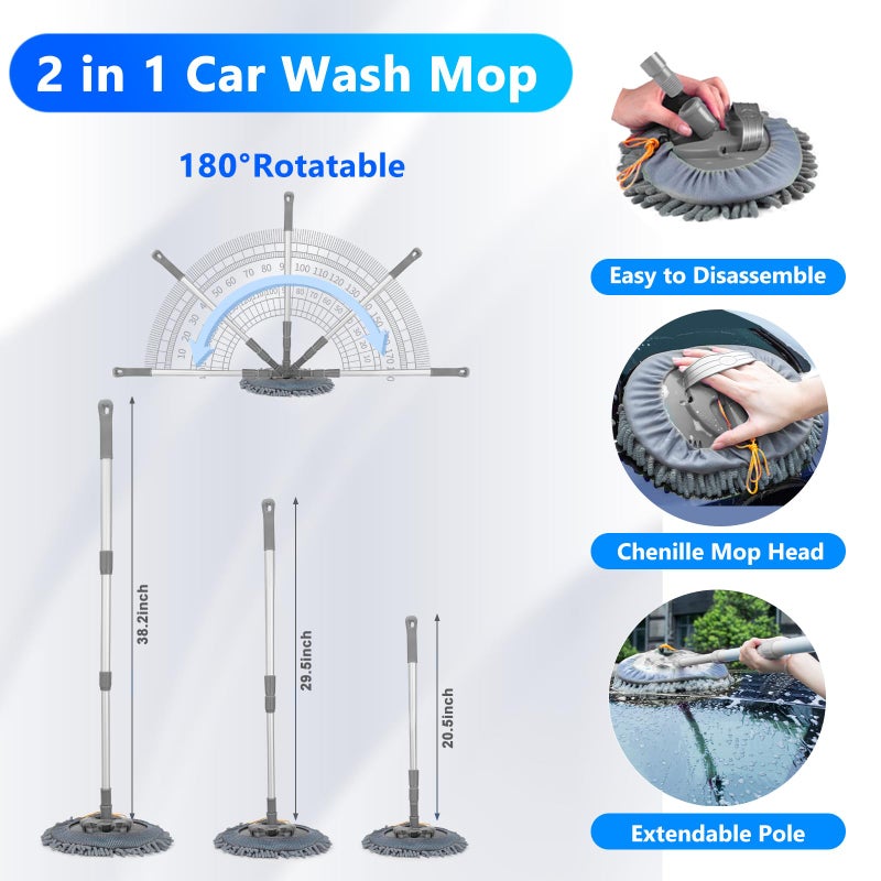 ThinkLearn Car Wash Detailing Kit with Foam Gun, Car Cleaning Kit Set,Car Wash Brush with Long Handle, Large Folding Bucket for Interior Exterior Car Wash Supplies, Car Gift Set Gray - Image 3