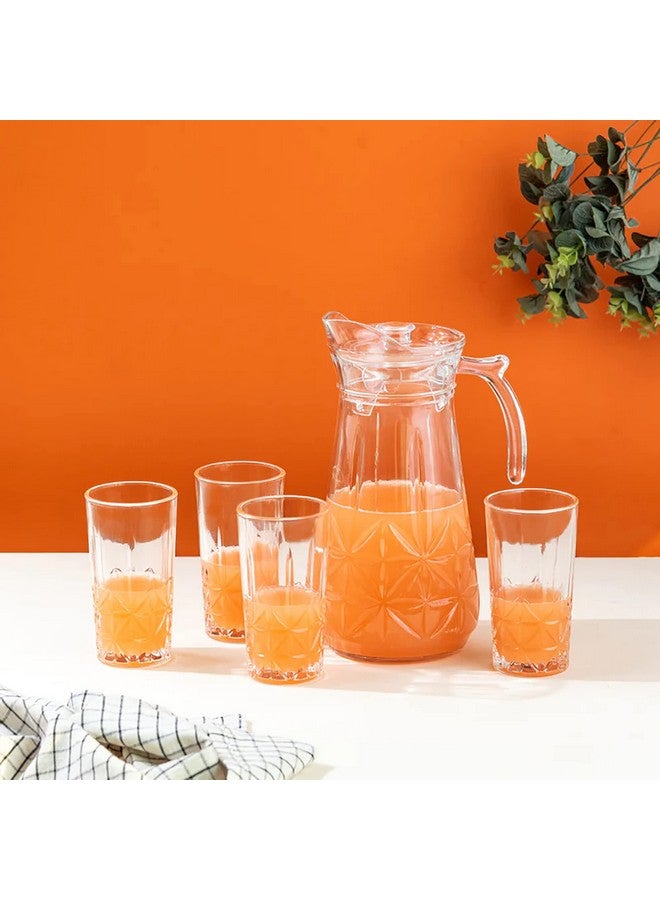 bellemax Italian Premium Water and Juice Glasses Set of 6 and Jug Set Combo,(6 Pieces Glasses 350ML and 1 Water Juice Jug 1.6 Liter), Transparent, Glass and Jug Set (Traditional) - Image 1