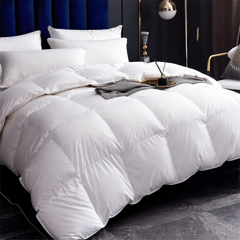 Cobnom Luxury Organic Feather Down Comforter Full Size AllSeason Duvet Insert Fluffy FillPower Down Feather Fibers Filled 100 Cotton Cover Medium Warm 82x86 Inch Ivory White - Image 2