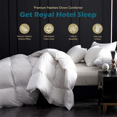 Cobnom Luxury Organic Feather Down Comforter Full Size AllSeason Duvet Insert Fluffy FillPower Down Feather Fibers Filled 100 Cotton Cover Medium Warm 82x86 Inch Ivory White - Image 3