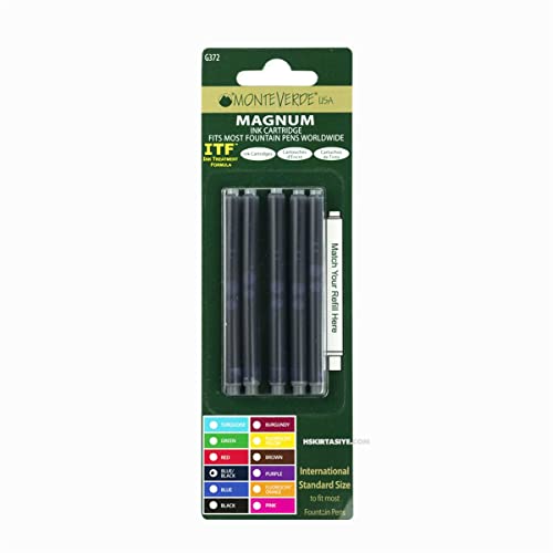 Monteverde USA Magnum Ink Cartridges - Blue/Black - Premium High-Capacity Ink for Smooth Writing, Compatible with Most Fountain Pens, 5-Pack Blister - Image 4