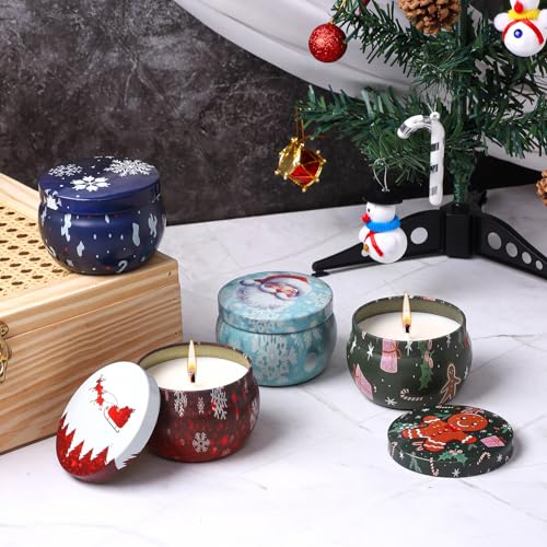 AURA DECOR AuraDecor Scented Christmas Tin Candle Gift Set – 4 Festive Fragrances, Long-Lasting Soy Wax Candles in Decorative Tins - Image 1