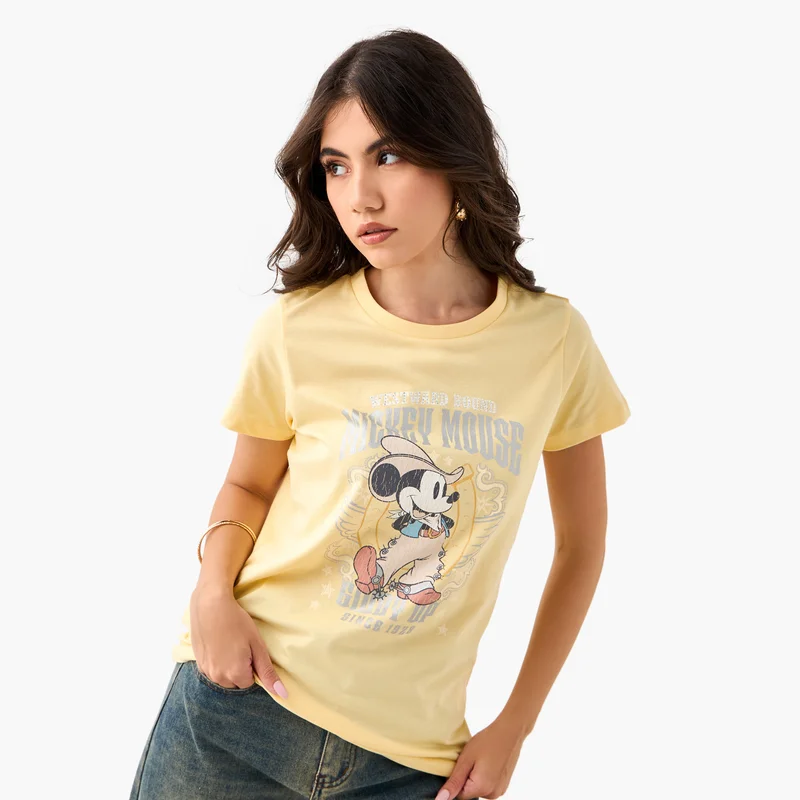 اس بي كاركترز Mickey Mouse Print T-shirt with Crew Neck