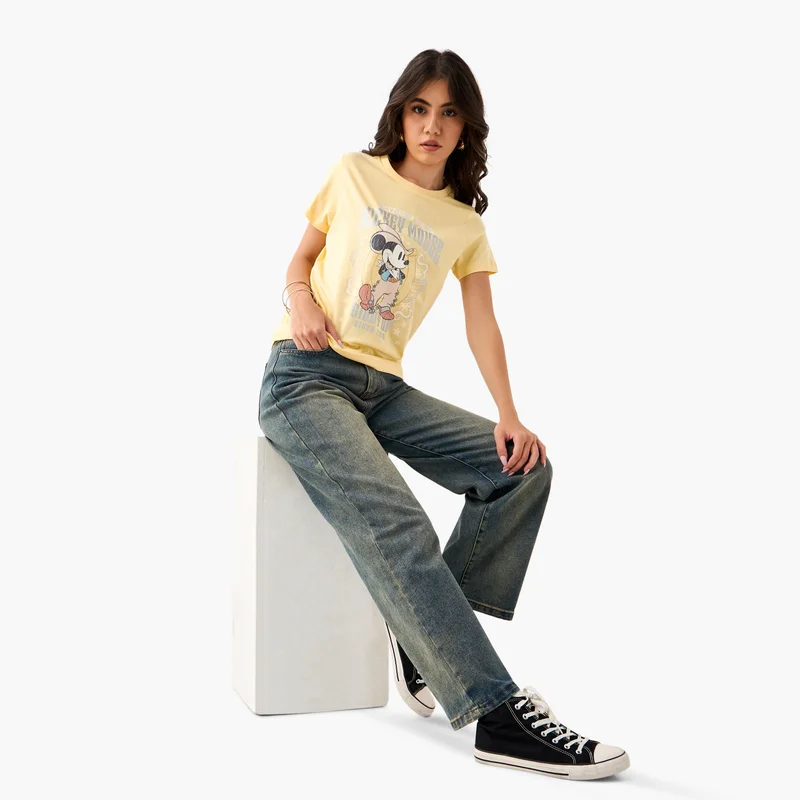 اس بي كاركترز Mickey Mouse Print T-shirt with Crew Neck