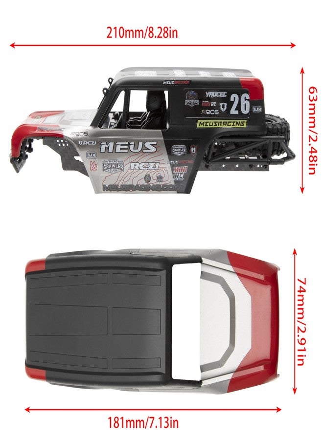 MEUS RACING هيكل سيارة MEUS RACING MB24 SCX24، مقاس 5.2 بوصة (132 مم)، مصنوع من مادة ABS وألياف الكربون والنايلون، مناسب لسيارات Axial SCX24 Bronco JLU B-17 C10 (أحمر) بمقياس 1/24. - Image 3