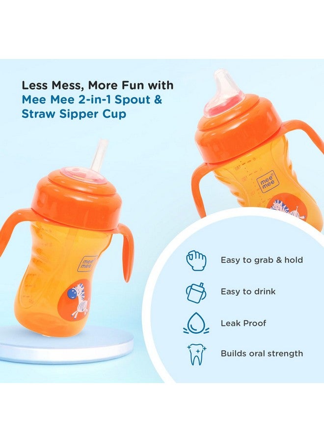 Mee Mee 2 in 1 Sipper Cup with Soft Silicone Spout & Straw for Baby | Sippy Cup for Toddlers | Twin Handle for Better Hold Grip and Drink | BPA Free, Non-Toxic with Anti Leak System | 210 ml (Orange) - Image 2