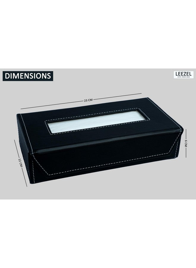 LEEZEL Tissue Box Holder - Tissue Holder - Car Tissue Box Holder - Tissue Dispenser for Bathroom - Leather Tissue Box - Napkin Box (Complementary- 2 Ply 100 Pulls Facial Tissue) (Black) - Image 2