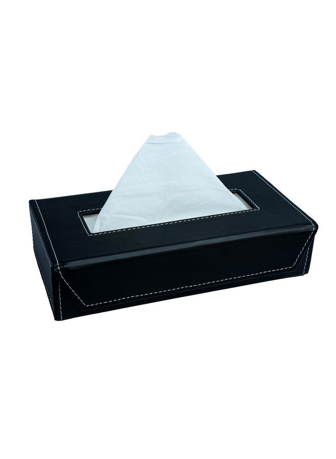 LEEZEL Tissue Box Holder - Tissue Holder - Car Tissue Box Holder - Tissue Dispenser for Bathroom - Leather Tissue Box - Napkin Box (Complementary- 2 Ply 100 Pulls Facial Tissue) (Black) - Image 1