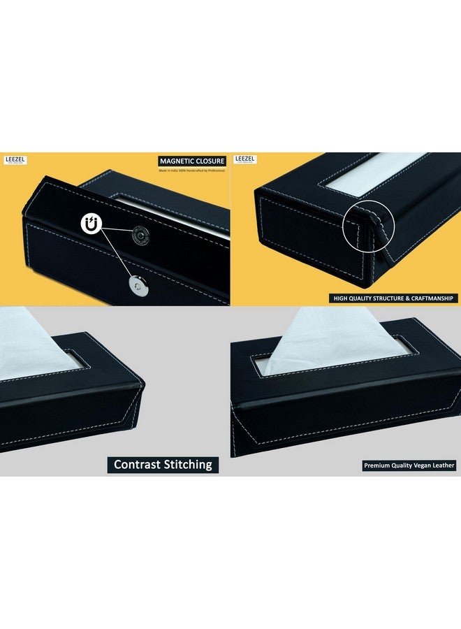 LEEZEL Tissue Box Holder - Tissue Holder - Car Tissue Box Holder - Tissue Dispenser for Bathroom - Leather Tissue Box - Napkin Box (Complementary- 2 Ply 100 Pulls Facial Tissue) (Black) - Image 5