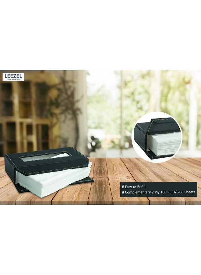 LEEZEL Tissue Box Holder - Tissue Holder - Car Tissue Box Holder - Tissue Dispenser for Bathroom - Leather Tissue Box - Napkin Box (Complementary- 2 Ply 100 Pulls Facial Tissue) (Black) - Image 3