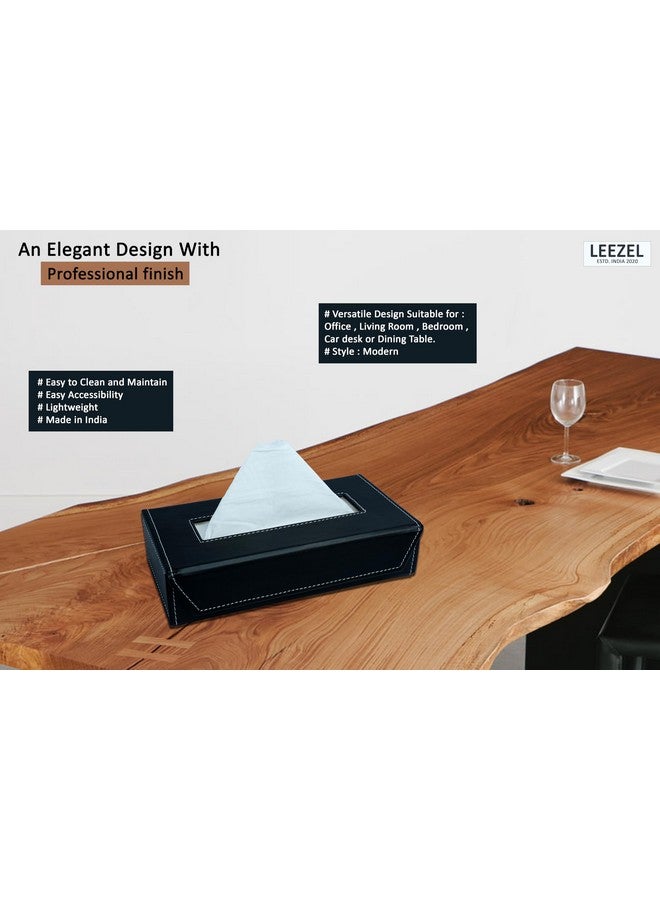 LEEZEL Tissue Box Holder - Tissue Holder - Car Tissue Box Holder - Tissue Dispenser for Bathroom - Leather Tissue Box - Napkin Box (Complementary- 2 Ply 100 Pulls Facial Tissue) (Black) - Image 4