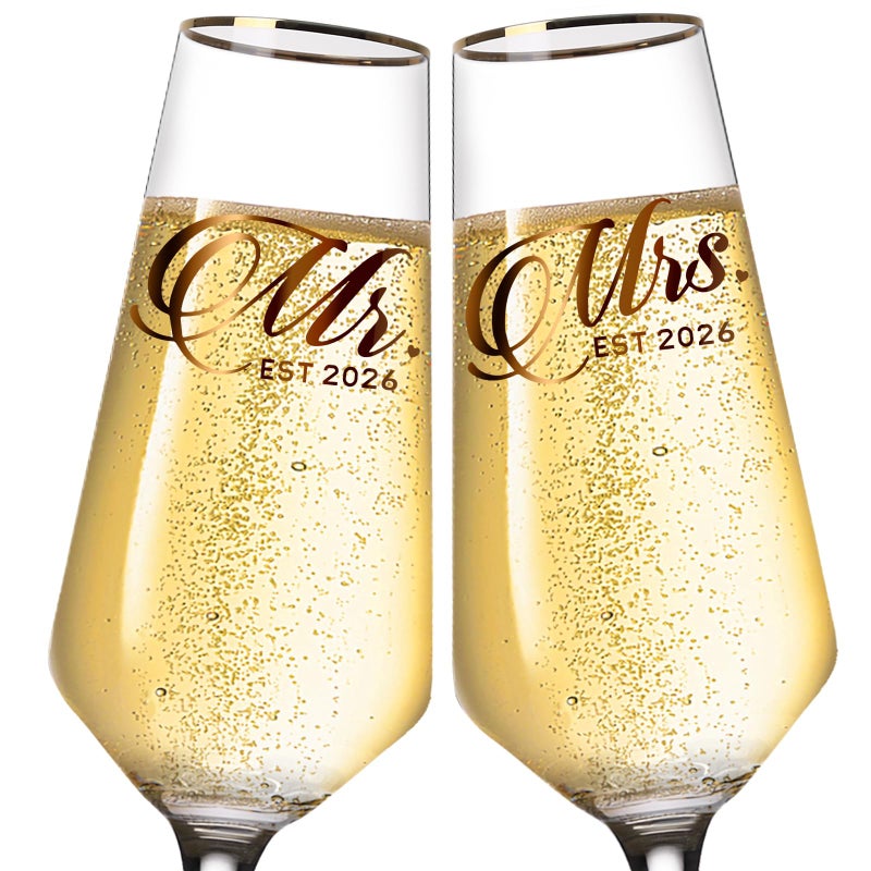 comfit Mr and Mrs Champagne Glasses Set of 2 Long Stem Wedding Champagne Flutes 2026 Bridal Shower GiftsEngagement Gifts for Couples Newlyweds 85oz - Image 2