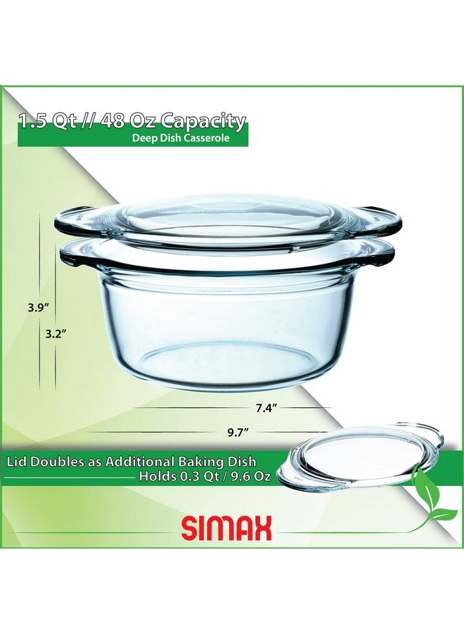 Simax Casserole Dish with Lid, Glass Casserole Dish, Holds 48 Oz (1.5 Quarts), Oven to Table Serving Dish, Microwave, Dishwasher, and Oven Safe Cookware - Image 3