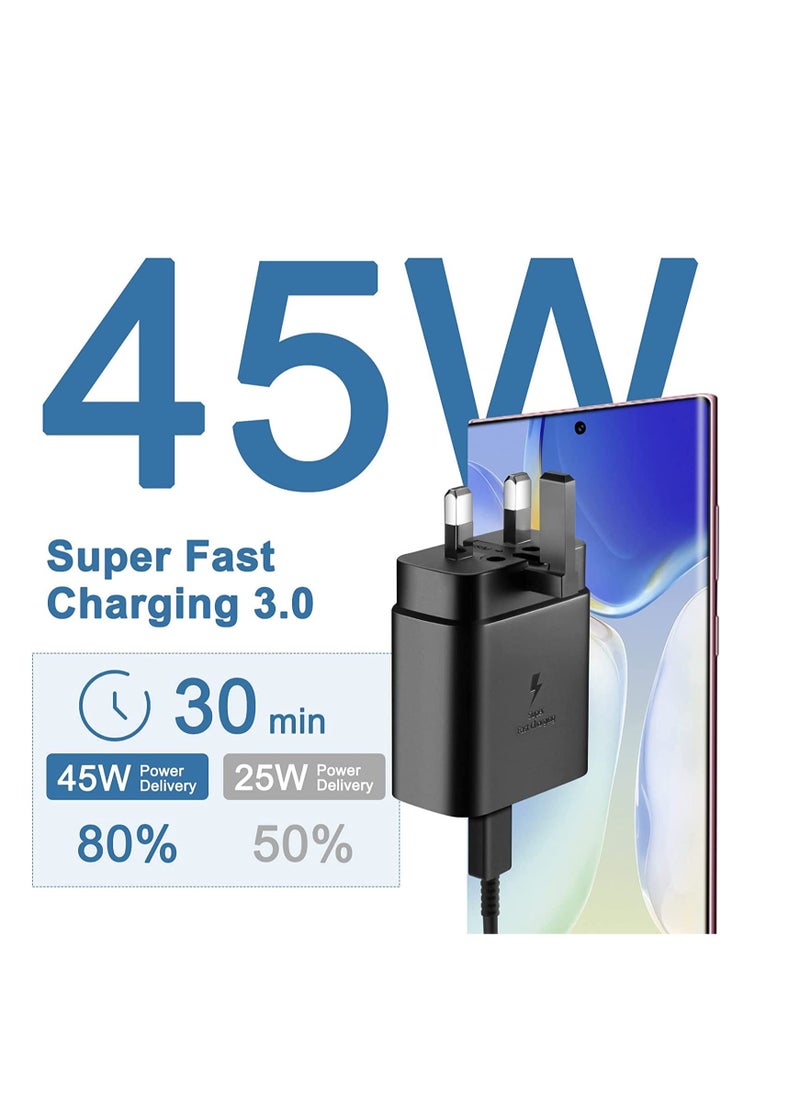 Generic - 45W Super Fast Charger for Samsung, USB C Plug for Galaxy S24 Ultra/S24/S23+/S23/S22 Ultra/S21/S20/Note20/A55/A54/A53/A16/A15/A14/A13/A12/Z Flip 6/5/4/3 /Z Fold 6/5/4/3 and Tab S10 Ultra/S10+/S10/S9 Ultra/S8+/S7+/S7, PPS Charger 2.0 with 5A Type-C Cable - Image 1