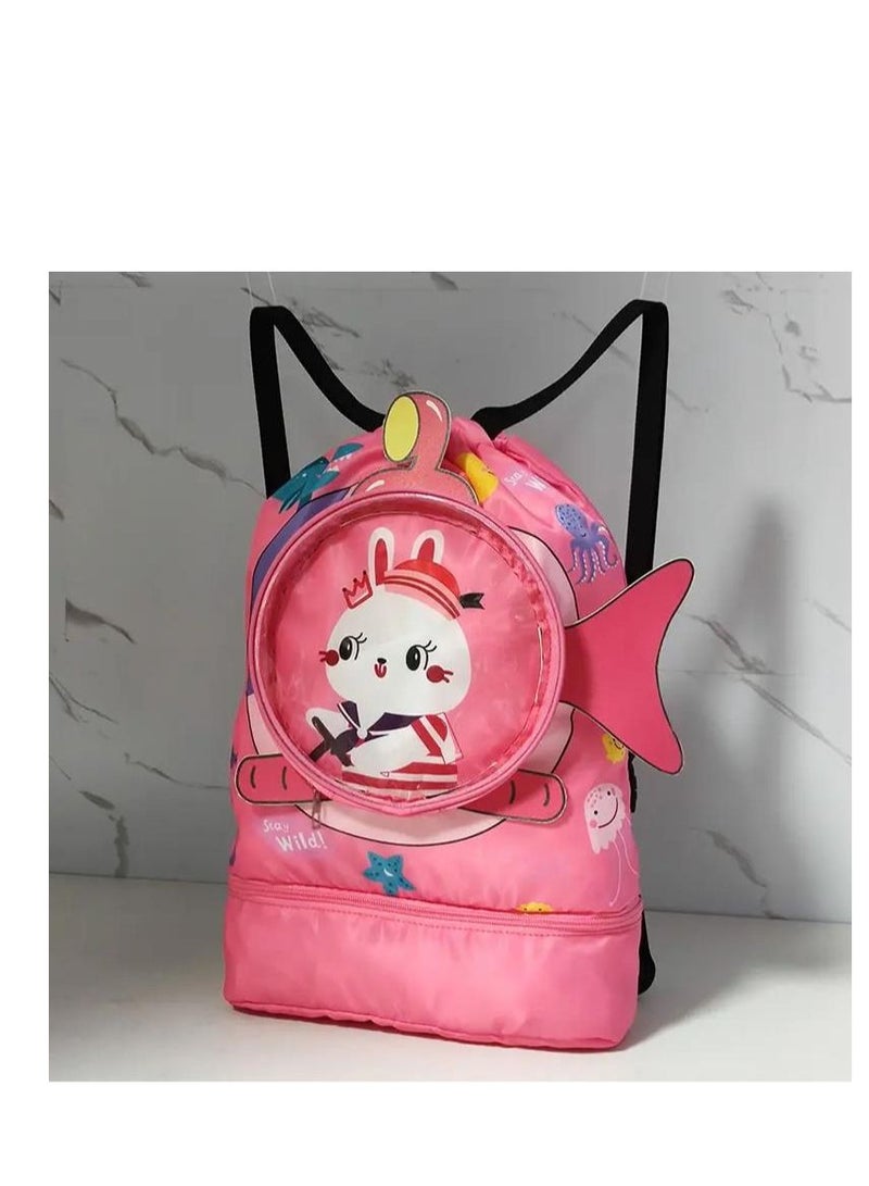 NIBEMINENT Children's Dry and Wet Separation Swimming Bag, Beach Sports Fitness Portable Drawstring Backpack Waterproof Gym Pool Gear - Image 1