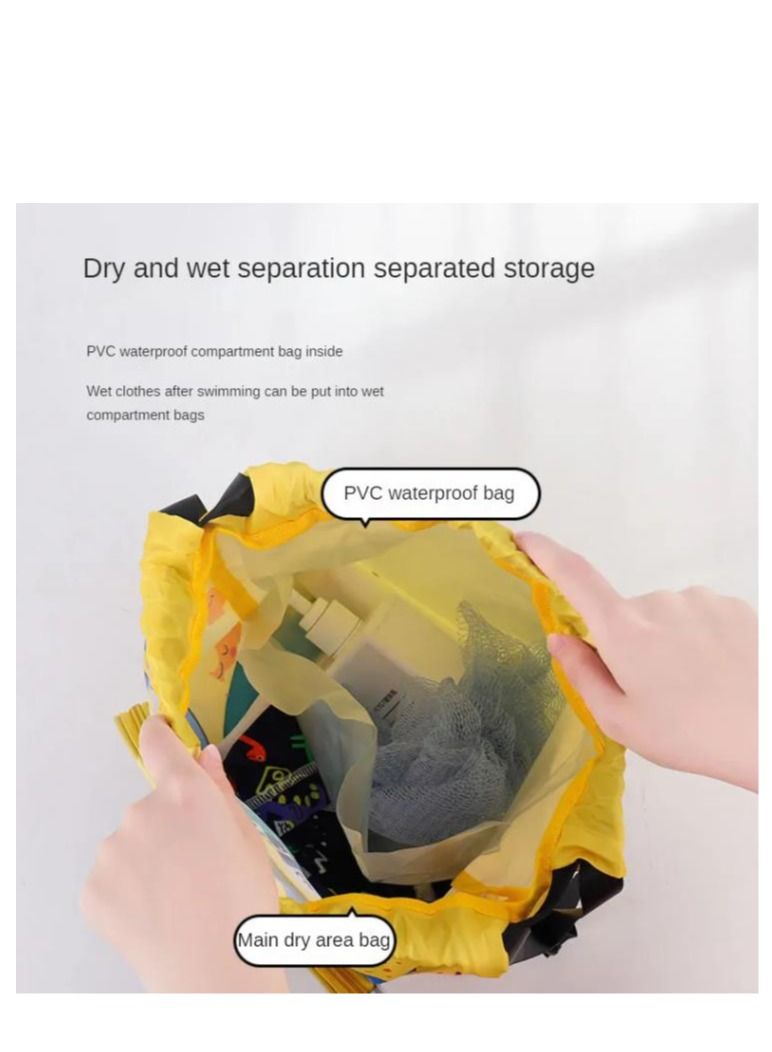 NIBEMINENT Children's Dry and Wet Separation Swimming Bag, Beach Sports Fitness Portable Drawstring Backpack Waterproof Gym Pool Gear - Image 2