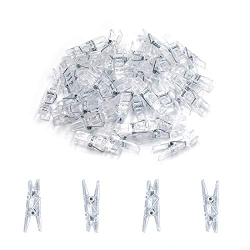 GALIREN 128 Pieces Mini Transparent Plastic Clear Clips, Binder, Photo Clips, Clothespins Clip - Image 1
