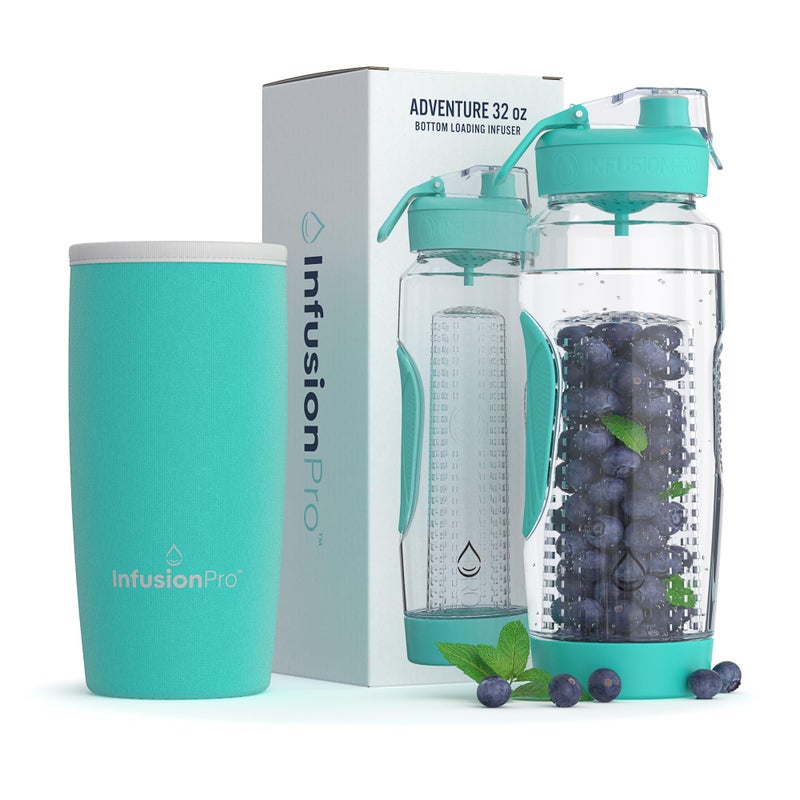 Infusion Pro 32 oz Fruit Infuser Water Bottle with Insulated Sleeve & 50 Recipe Infused Water eBook : Bottom Loading, Large Water Infuser for More Flavor : Unique Gift Idea - Image 1