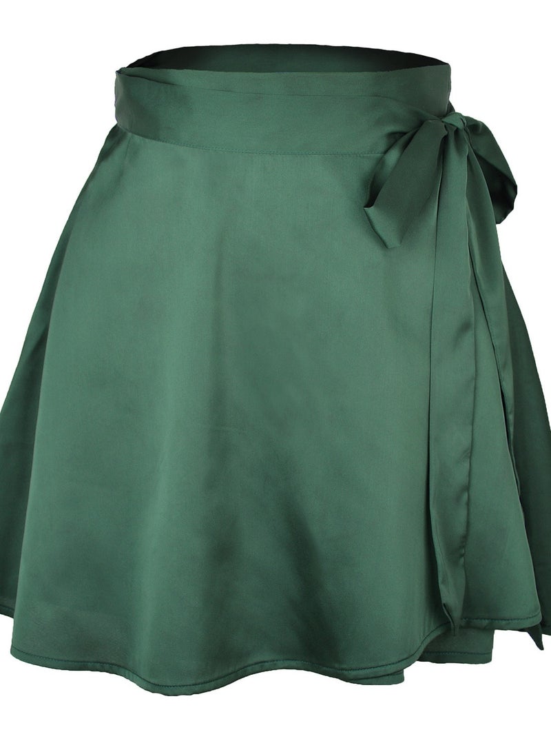 Loquat Women's Solid Color Half Skirt High Waist Fashion One-piece Lace-up Short Skirt Chiffon Satin Wrap Skirt 