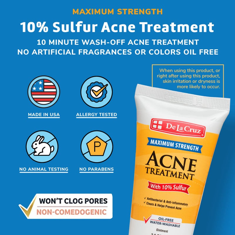 De La Cruz De La Cruz Sulfur Ointment - Cystic Acne Treatment for Face and Body - Daily 10 Min Spot Treatment Mask - Safe and Effective Game Changing Hormonal Acne Treatment that Clears Up Pimples - 2.6 OZ Tube  - Image 2