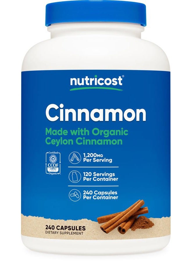 Nutricost Cinnamon Capsules (240 Capsules) 1200mg per Serving - Gluten-Free - Image 1