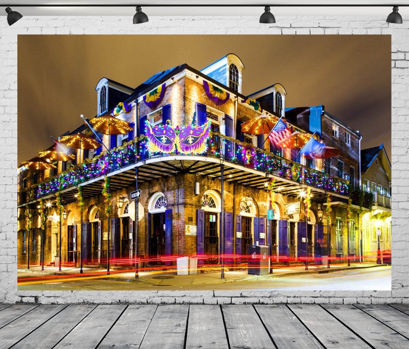 Loccor Fabric 7x5ft New Orleans Backdrop French Quarter Pubs Bars Colorful Lights Night View Photography Background Mardi Gras Birthday Party Decoration Portrait Photoshoot Booth Studio Props - Image 4