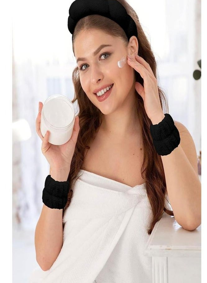 أوزيغالور عصابات الرأس الإسفنج للماء عصابات الرأس سبا ، الأساور ثلاث قطع مجموعات أزياء للماكياج ، الاستحمام غسول الوجه العناية بالبشرة ، أسود - Image 5