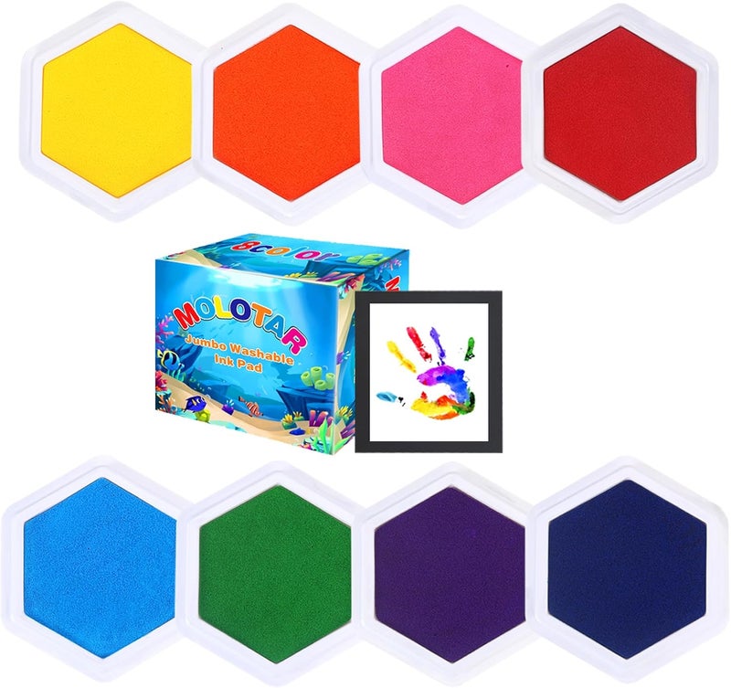 MoloTAR Craft Large Ink Pad Stamps Partner DIY Color,8 Colors Hexagon Rainbow Finger Ink pad for Kids - Image 1
