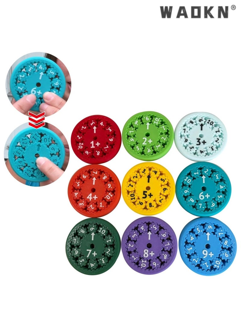 WAOKN Math Spinner Fidget Toys, Set of 9 Colorful Math Fact Spinners, Educational Number Game for Kids, Interactive Learning Tool for Addition and Subtraction, Stress-Relieving Fidget Spinner  - Image 1