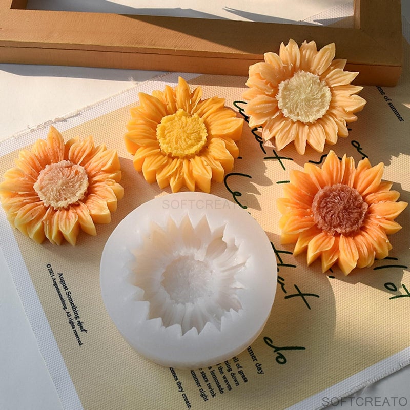 SOFTCREATO 3D Sunflower Candle Silicone Mold Daisy Chrysanthemum Flower Molds for Candle Making I for Handmade Flower Bouquet Soap Aromatherapy Fondant Resin Art and Craft Chocolate Cake Polymer Clay Candle Topper Mould - B (Pack of 1) - Image 2