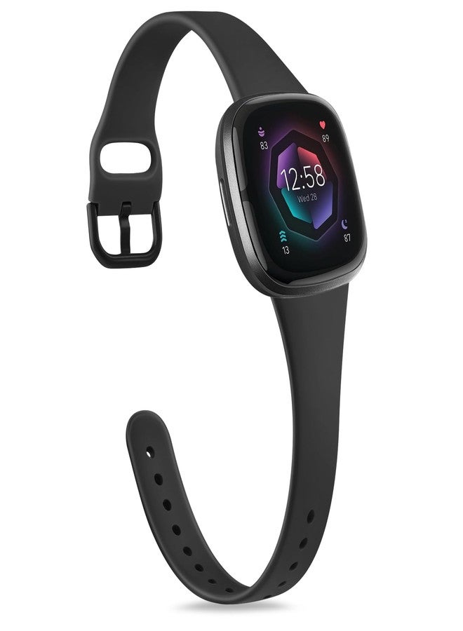 Vanjua Slim Band Compatible with Fitbit Sense 2 / Sense Bands, Fitbit Versa 4 / Versa 3 Bands Women, Soft Silicone Replacement Strap for Fitbit Sense 2 / Versa 4 Smart Watch (Black) - Image 1