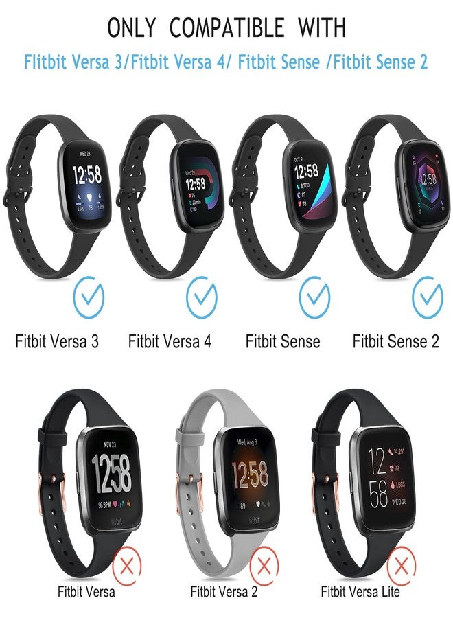 Vanjua Slim Band Compatible with Fitbit Sense 2 / Sense Bands, Fitbit Versa 4 / Versa 3 Bands Women, Soft Silicone Replacement Strap for Fitbit Sense 2 / Versa 4 Smart Watch (Black) - Image 2