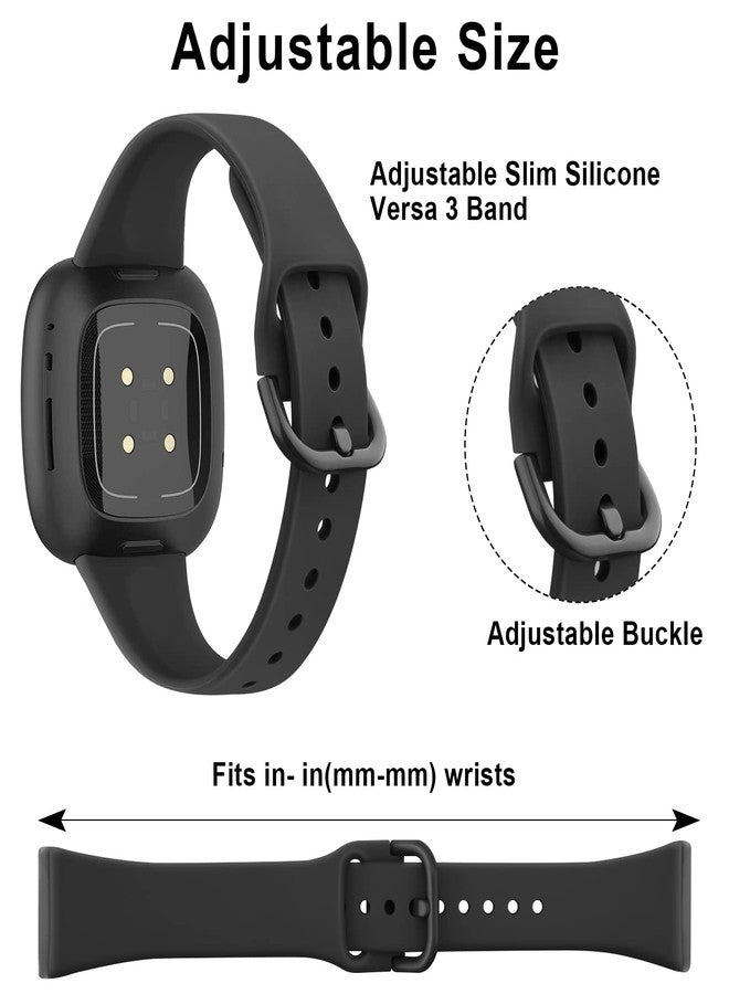 Vanjua Slim Band Compatible with Fitbit Sense 2 / Sense Bands, Fitbit Versa 4 / Versa 3 Bands Women, Soft Silicone Replacement Strap for Fitbit Sense 2 / Versa 4 Smart Watch (Black) - Image 3